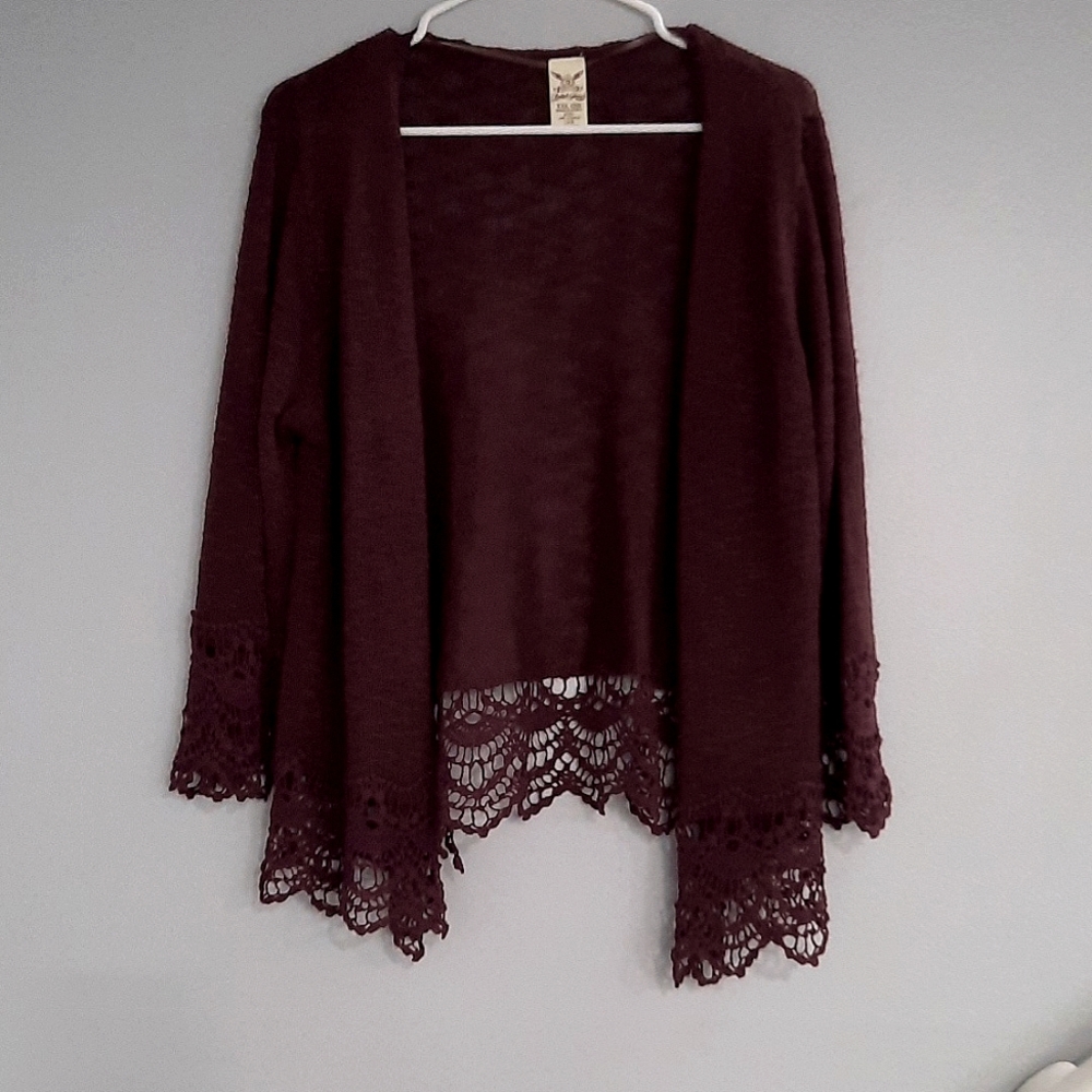 Purple Knit and Lace Cardigan